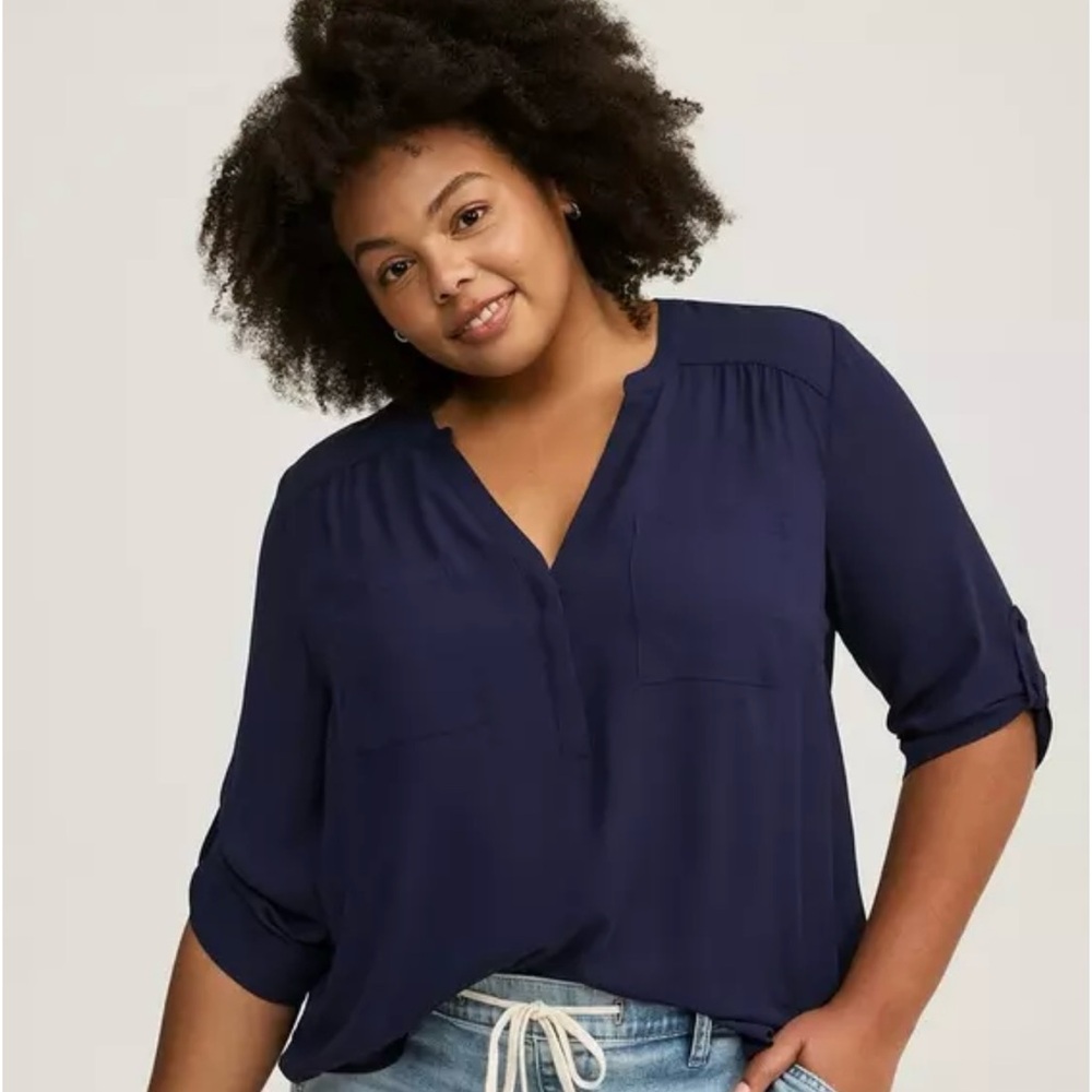 Torrid Harper Georgette Pullover 3/4 Sleeve Navy Blouse Size 3 22/24 NWT